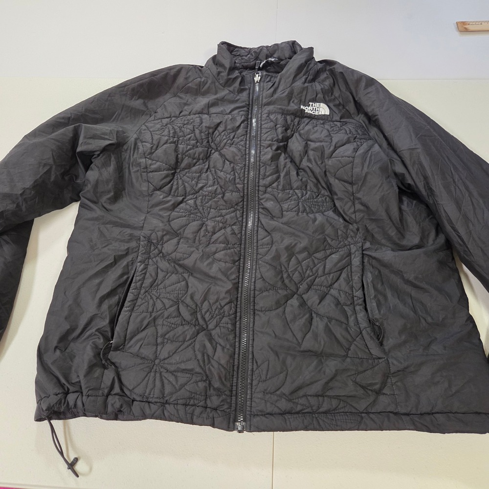 The North Face Womens XXL Black Floral Quilted Puffer Jacket Full Zip Mock Neck